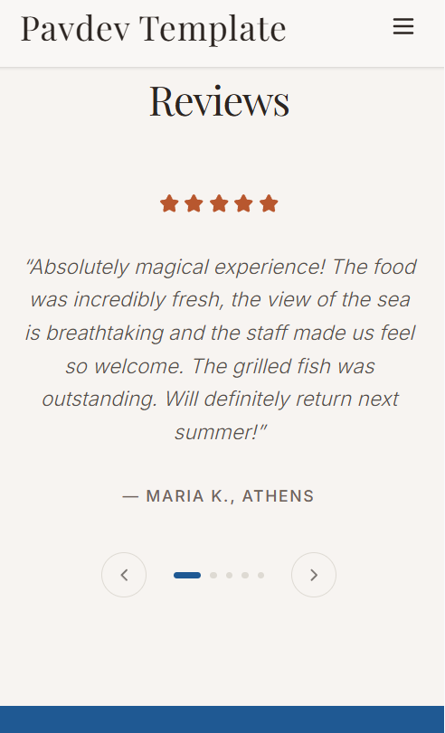 E-menu της template ιστοσελίδας εστιατορίου